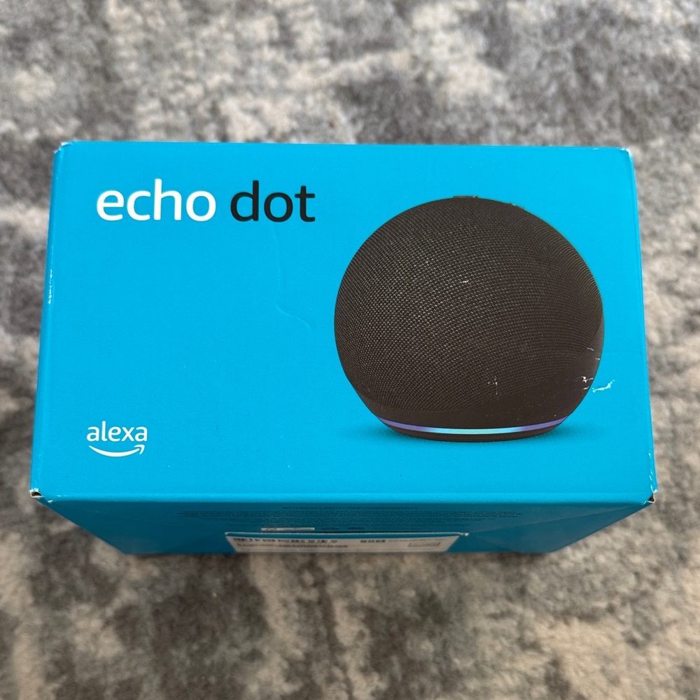 Amazon Echo Dot in Black with Blue Box